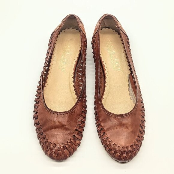 David Tate Handmade Pisa Cognac Italian Leather Woven Flats 8M - Picture 3 of 10